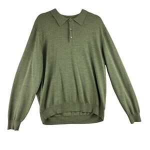 Lot of 2 Alfani 100% Merino Wool 1/4 Button Pullover Sweaters Men Large Blue Grn